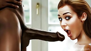 Interracial Blowjob Cartoons - White sluts worship BBC