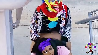 Racy Tee Gets Fucked by Gibby Slay rub elbows with Clown on A Busy Highway During Rush Hour